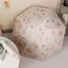 1 pieza Paraguas plegable manual de alta calidad con flores para mujer, de doble uso para lluvia/sol, a prueba de viento, con protección UV