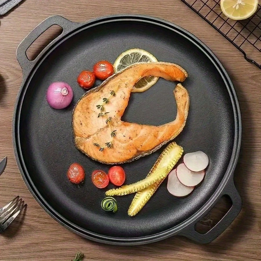 Multi-Function Cast Iron Non-Stick Griddle Cast Iron Pot , 28cm/11in Wok Even Heat Distribution,Durable And Warp-Resistant,Rust-Proof,Oven Suitable For Pizza,BBQ,Camping,Perfect Gift For Housewarming And Kitchen Enthusiasts.