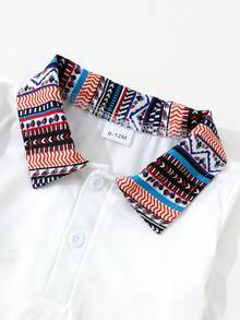 Conjunto de 2 piezas de camisa polo de manga larga con cuello estampado + pantalones deportivos estampados para bebé niño en otoño/invierno - Blanco - Ver 4