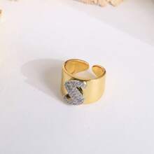 1 Pc New Arrival Two Tone Pave Initial Letter Ring Vintage Style Adjustable Open Metal Rings - Letter Type - View 14
