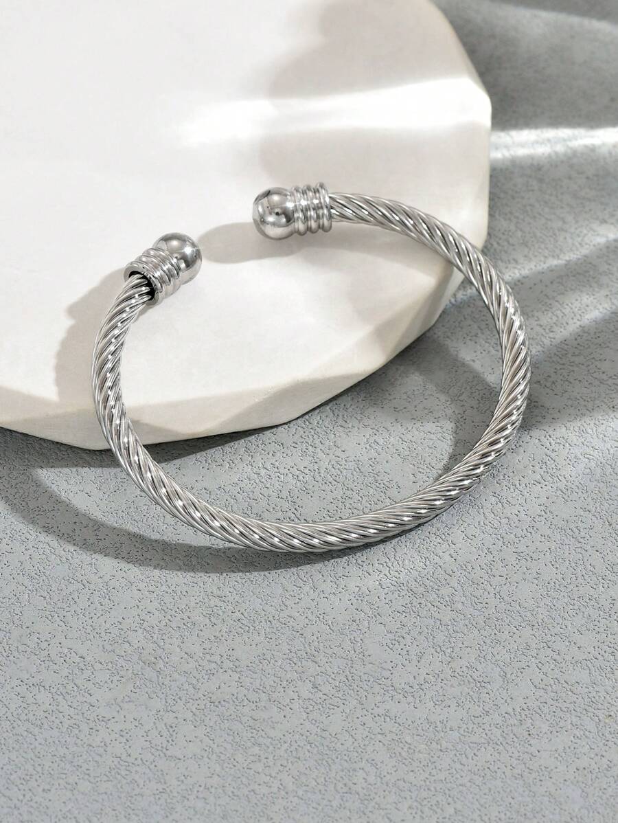 1pc Elastic Stainless Steel Men's Bracelet - Silver - View 1