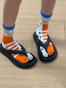 1/3/5双 Chaussette 女士可爱又有趣的分趾中筒袜，抽象又奇特可爱的花鳗鱼水族馆主题情侣袜，送给女朋友的个性化袜子 - 彩色 - 查看 4