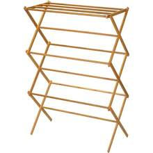 Household Essentials Clothes Drying Rack, Stabile Wood Frame With Slanted Feet, Smooth Vinyl Wrapped Rods, 23.8 Feet Of Hanging Space, Ready To Assemble, Flat Top, Natural - Natural Bamboo - View 1