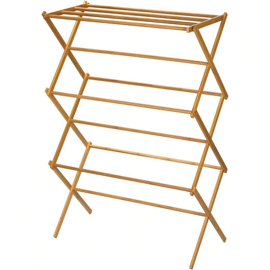 Household Essentials Clothes Drying Rack, Stabile Wood Frame With Slanted Feet, Smooth Vinyl Wrapped Rods, 23.8 Feet Of Hanging Space, Ready To Assemble, Flat Top, Natural - Natural Bamboo - View 1