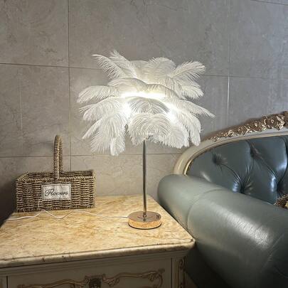 1pc USB Powered Feather Shaped Desk Lamp With Adjustable 3-Color LED Light. Can Be Used As DIY Decorative Lamp, Suitable For Bedside, Desk, Dining Room Lighting, Small Night Light, Romantic Wedding Atmosphere Lighting. European Style. Suitable For Bedroom, Living Room, Office Home Decor. Wedding Lighting. Valentine's Day Gift.