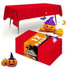 12pcs Halloween Party Disposable Rectangular Tablecloth Set, Suitable For Indoor And Outdoor Atmosphere Decoration, Birthday, Thanksgiving, Harvest Festival And Theme Party Table Decoration