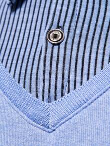 Men's Autumn/Winter 2 In 1 Polo Collar Patchwork Casual Deer Horn Knitted Sweater, Inner & Outer Wear, Long Sleeve Top - Baby Blue - View 7