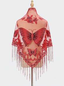 1pc Floral Burnout Scarf, Lace Scarf, Printed Neckerchief, Basic Solid Color Burnout Scarf, Y2K Style