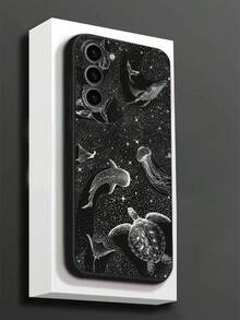 1 pieza Funda de teléfono negra con diseño de animales marinos y estrellas, antideslizante y a prueba de caídas, compatible con iPhone, Honor, Redmi, Galaxy A04e/A05s/A13/A14/A15/A34/A35/A50/A52/A53/A54/S21/S22/S23/S24/S25/S25Ultra, 6A/7A/8A, 12T/13T/14T, versión internacional, no la versión nacional - Negro - Ver 1
