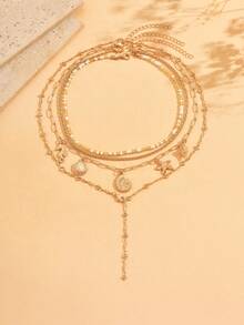 4 件套波西米亚风格时尚百搭串珠项链，配有手工制作的各种海洋生物吊坠，女士多层 Y 形长项链，适合日常佩戴、度假、约会、派对 - 彩色 - 查看 2