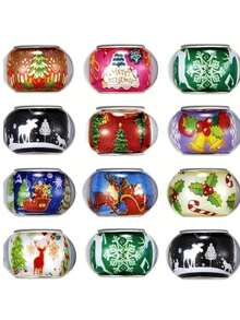 20/50pcs Christmas-Themed Resin Beads Set - 14mm Large Hole Spacer Beads For DIY Jewelry Making, Assorted Festive Patterns, Ideal For Bracelets & Necklaces, Craft Supplies,Random
