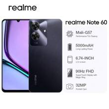 Realme Note 60 2025原装全新智能手机，T612八核CPU，1.8Ghz主频，4G网络，6.74英寸手机水滴屏，720*1600分辨率，90Hz显示屏，IP64防尘，摄像头5MP+32MP AI相机，5000mAh