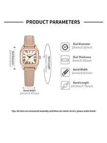 LUCKYFOX 1 件盒装石英表，优雅方形表盘设计，轻盈奢华，适合少女、学生、日常佩戴、返校 - 杏色 - 查看 5