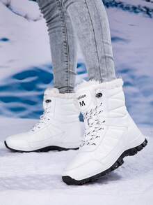 STARNOVO 1双女士冬季雪地靴，保暖加厚高帮雪地鞋，防滑户外滑雪靴，秋冬户外高帮踝靴，保暖外套，防滑雪地旅行黑色滑雪鞋，尺码35-42 - 白色 - 查看 4