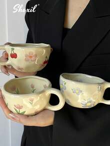 shoxil 1 pieza Taza de café de cerámica, taza para el desayuno, taza de café con diseño de flores, para hotel, oficina y hogar - taza de café - Ver 4