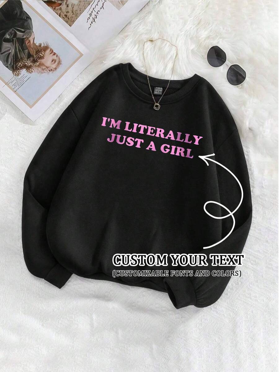 Autumn And Winter, Thickened Sweatshirts Customized Women's Sweatshirt Customization - Add Your Text, Christmas Gifts, Thanksgiving Gifts - Add Your Own Text (Slogan/Meme/Name/Company Logo/Nickname/Famous Saying/Funny Sentence/Personal Name/Number) Choose Your Favorite Color And Font, Design Your Own Print Personalized Long Sleeve,