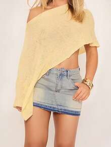 Women Knit Poncho Top Y2k Off Shoulder Crochet Sheer Shawl Asymmetrical Hem Cover Up Shrug Sweater Womens Sheer Poncho Shrug Bolero, Lightweight Summer Shrug Pullover Sweater - 黃色 - 查看 5