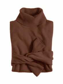 MONNEI Solid Turtleneck Sweater Top Knit Cacharrel - Marrón Chocolate - Ver 1