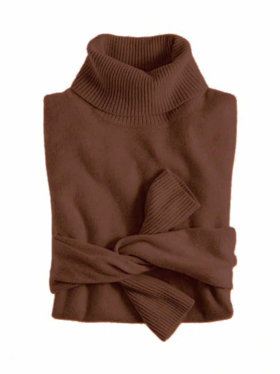 MONNEI Solid Turtleneck Sweater Top Knit Cacharrel - Marrón Chocolate - Ver 1