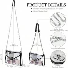 Clear Purse For Women Stadium Approved, Clear Crossbody Bag With Leather Edging For Concert Sports Events - 黑色-銀鍊配肩帶墊 - 查看 5