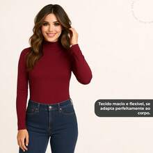 Women's Long Sleeve Cacharrel Basic Second Skin Turtleneck Cold Winter Blouse - 酒紅色 - 查看 2