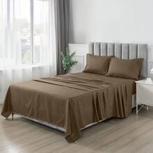 Lux Decor 4 Pc Stripe Bed Sheets High GSM Brushed Microfiber Sheets - Elevate Your Sleep Experience With Deep Pocket Bedding Sheets & Pillowcases-Graduation Gifts, Home Decor, Back-To-School Gift, Valentine's Day Bedroom, Spring Bedding Refresh, Guest Room Essentials, Dorm Room Bedding, Premium Bed Linens, Easy Care Sheets, Hypoallergenic Fabric, Year-Round Comfort, Master Bedroom Update, Matching Bedding Set, Hotel Quality Linens, Everyday Use, Classic Look, Home Basic - 棕色 - 查看 3