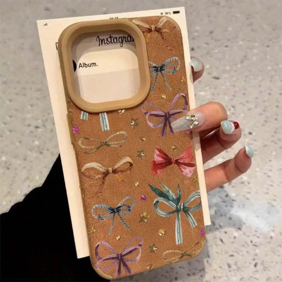 Diseño de patrón de lazo vintage Teléfono de lente alta 16 Pro 14 Plus 11 13 12 XS 15 Cuero sintético suave todo incluido - Colores mixtos 1 - Ver 1