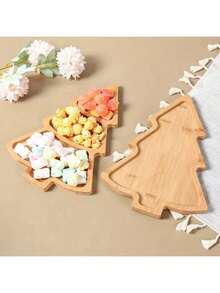1 pieza Bandeja de madera con diseño de árbol de Navidad, disponible en 2 estilos: 3 compartimentos de 27.5*20cm y 1 compartimento de 28*20cm, decoración navideña para el hogar, decoración de mesa de cocina navideña, decoración navideña, nueva vajilla navideña 2024. Utilizada para servir alimentos, aperitivos, bebidas, sushi, steak, pizza, postres, pasteles y panes, bandeja de desayuno, bandeja de café, bandeja de té, tabla de charcutería, asas empotradas de fácil transporte, suministros de cocina para el hogar
