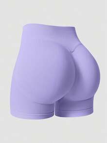 NcmRyu Women's Seamless Elastic Waist Shapewear Yoga Fitness Gym Running Sports Shorts Fall Clothes For Women - 紫色 - 查看 1