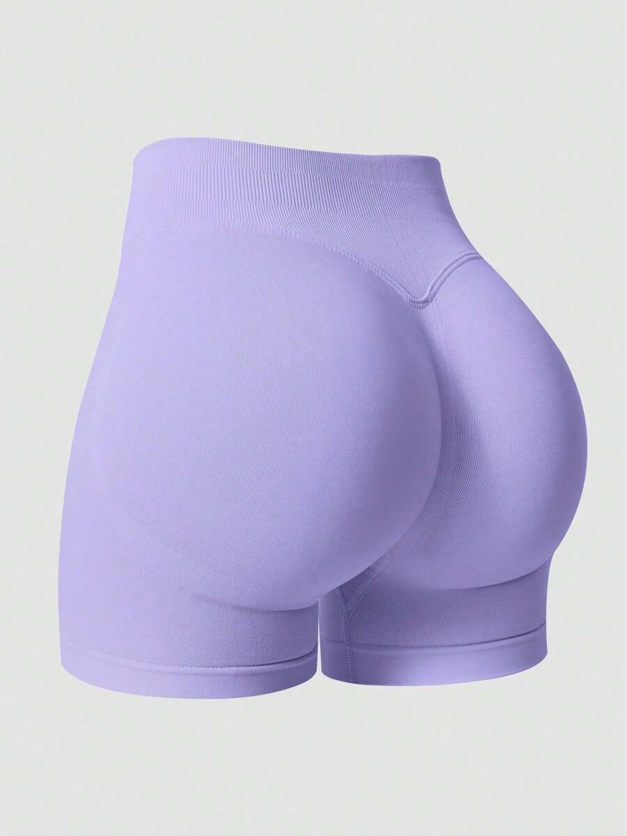 NcmRyu Women's Seamless Elastic Waist Shapewear Yoga Fitness Gym Running Sports Shorts Fall Clothes For Women - 紫色 - 查看 1