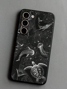 1 pieza Funda de teléfono negra con diseño de animales marinos y estrellas, antideslizante y a prueba de caídas, compatible con iPhone, Honor, Redmi, Galaxy A04e/A05s/A13/A14/A15/A34/A35/A50/A52/A53/A54/S21/S22/S23/S24/S25/S25Ultra, 6A/7A/8A, 12T/13T/14T, versión internacional, no la versión nacional - Negro - Ver 5