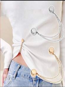 2 件多功能磁性衣夹，新型磁性衣夹，强力头巾磁铁带链，安全衬衫夹衣夹，女士时尚连衣裙配饰，用于收紧 T 恤下摆、领口下摆和裤脚，万圣节装饰