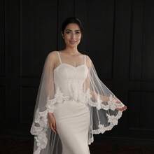 1 قطعة فستان زفاف أنيق مصنوع يدويًا بتصميم ذيل وشال للنساء، ملابس خريفية