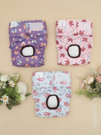 Pañales femeninos para perros lavables y reutilizables, pañales para cachorros y perras hembra de raza pequeña y mediana con patrones de moda, calzones térmicos (3 paquetes)