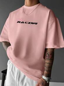 Men's Fashionable Versatile Racing Culture Graphic Print Short Sleeve T-Shirt, 2000s Style