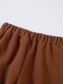 Set de 2 piezas de sudadera con capucha y pantalones forrados de felpa para niños, sudadera con cuello alto y media cremallera, y pantalones, estilo básico y minimalista, cálido para otoño/invierno