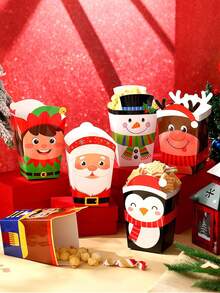 12 pezzi/1 pezzo Scatole per popcorn natalizi - 6 disegni, maglione brutto, pupazzo di neve, Babbo Natale, scatole di carta per regali di Natale a forma di elfo per popcorn, biscotti e dolcetti, forniture per regali di Natale, decorazioni natalizie, pigiami natalizi, regali di Natale, decorazioni natalizie