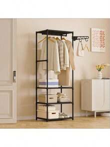 1pc Metal Freestanding Portable Clothes Rack With 1-Tier Shelf, Adjustable Rolling Clothes Rack, Large Capacity Non-Slip Hat Rack With Locking Wheels, Multi-Layer Design. Rolling Multi-Functional Metal Clothes Rack, Independent Triangle Clothes And Coat Storage Organizer Suitable For Home, Kitchen And Closet, With Movable Multi-Layer Structure. Floor Standing Clothes Rack Living Room Storage Rack Floor Standing Bedroom Small Coat Rack Bag Rack - Multicolor - View 12