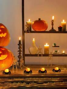 Halloween LED Pumpkin & Spider Candle Set - 2/6pcs Flameless Flickering Tea Lights For Festive Home Decor, Party Ambiance & Holiday Celebrations