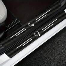4pcs/Set Love Carbon Fiber Door Sill Protector - Scratch Crash Resistant, Easy Installation Anti-Slip Gripper, Elastic Installation, Door Protection Edge Protection, Suitable For All Cars, Durable Black Car Door Sill Cover, Fashion Auto Accessories