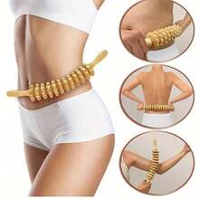 1PC Wooden Massage Roller With 12 Pressure Points, Curved Honeycomb Wood Body Roller For Cellulite Reduction And Body Shaping, Manual Neck Back Leg Arm Relaxation Tool, Home Spa Self-Care, Foldable Design - Beige - View 1