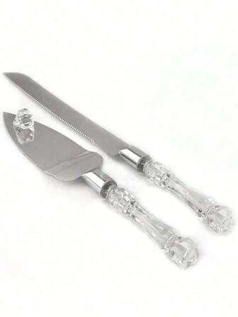 1 套婚礼蛋糕切具套装，包括不锈钢刀片蛋糕刀和服务器，银色，亚克力仿水晶手柄，非常适合婚礼、新娘送礼会、周年纪念、乔迁和生日礼物