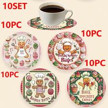 1set/10sets 4pcs/Set Christmas Santa Claus, Christmas Bell, Christmas Snowflake, Christmas Reindeer, Christmas Tree, Snowman, Christmas Penguin Coasters, Polyester Rubber Coaster Set, Ideal For Holiday Parties, Bars, Offices And Homes, All Occasions, Size: 3.94 Inches X 3.94 Inches