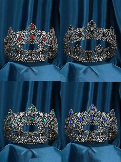 1 pieza Corona de rey de color dorado vintage con gema negra, tocado de aleación grabado para hombres, accesorio de disfraz de Halloween