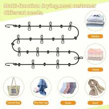 Tendedero de viaje portátil con 12 clips, cuerda de secado de ropa retráctil de plástico antideslizante para el hogar, viajes y colgar al aire libre. - Blanco - Ver 5