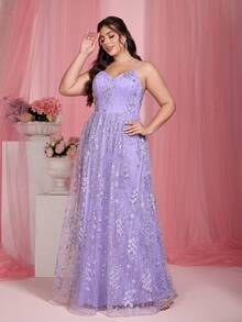 Mgiacy,New Arrival,V Neck,Tank,Elegant,Plus-Size Wedding Dress,Sequin,Long Dress,FOR,Prom Wedding, Church,Party Dress,Wedding Guest Dress, Evening Dress - 淡紫色 - 查看 3
