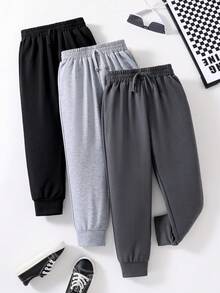 3pcs Solid Color Drawstring Toddler Boys' Sweatpants