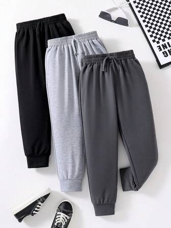 3pcs Solid Color Drawstring Toddler Boys' Sweatpants