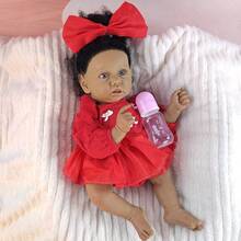 22 Inches Half Glue Reborn Dolls Black Skin Hair Transplanted Cloth Body Simulation Doll Accompanying Play Toys Birthday Gifts
