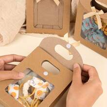 20 piezas de bolsas de regalo de papel kraft de alta calidad con textura, ventana transparente y asas resistentes - Lazo de cinta dorada elegante, ideal para bodas, fiestas, Día de San Valentín y ocasiones especiales - Multicolor - Ver 6